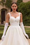 Elegant Ivory Court Train A-Line Bridal Dress (Without Gloves)