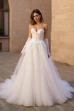 Corset Strapless A-Line Ivory Bridal Dress With Appliques (Without Gloves)