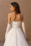 Corset Strapless A-Line Ivory Bridal Dress With Appliques (Without Gloves)