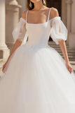 Cold Shoulder Tulle A-Line Ivory Wedding Dress