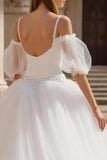 Cold Shoulder Tulle A-Line Ivory Wedding Dress