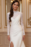 Ivory Appliqued Long Sleeve Mermaid Wedding Dress With Slit