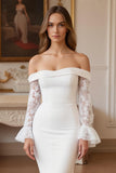 Long Sleeve Appliqued Off The Shoulder Ivory Mermaid Wedding Dress With Court Train