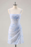 Corset Light Blue Bodycon Printed Homecoming Dress