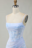 Corset Light Blue Bodycon Printed Homecoming Dress