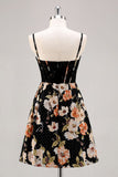 Black A-Line Corset Floral Homecoming Dress
