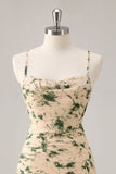 Champagne Printed A-Line Homecoming Dress with Lace-up Back