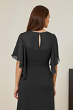 Dark Green Ruched Flutter Sleeve Mother Of The Bride Dress With Slit