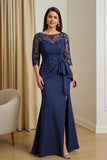 Mermaid Navy Appliqued Mother Of The Bride Dress With Slit