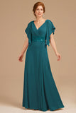 Grape V-Neck A-Line Mother Of The Bride Dress with Appliques