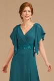 Grape V-Neck A-Line Mother Of The Bride Dress with Appliques