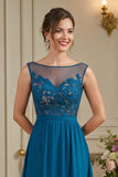Peacock Blue A-Line Mother Of The Bride Dress With Appliques