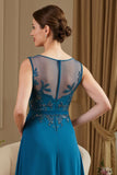 Peacock Blue A-Line Mother Of The Bride Dress With Appliques