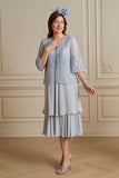 Silver Tiered Lace 2 Piece Mother Of The Bride Dress