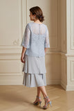 Silver Tiered Lace 2 Piece Mother Of The Bride Dress