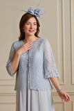 Silver Tiered Lace 2 Piece Mother Of The Bride Dress