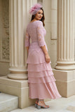 Blush Tiered A-Line V-Neck Appliqued Mother Of The Bride Dress