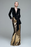Black and Gold Sheath Long Formal Dress with Sequins