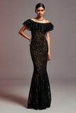 Delicate Mermaid Lace Off The Shoulder Black Formal Dress