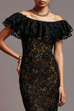 Delicate Mermaid Lace Off The Shoulder Black Formal Dress