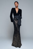 Sparkly Mermaid Black Long Sleeve Formal Dress with Bow