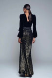 Sparkly Mermaid Black Long Sleeve Formal Dress with Bow