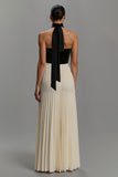Strapless Pleated Sheath Black and Ivory Formal Dress