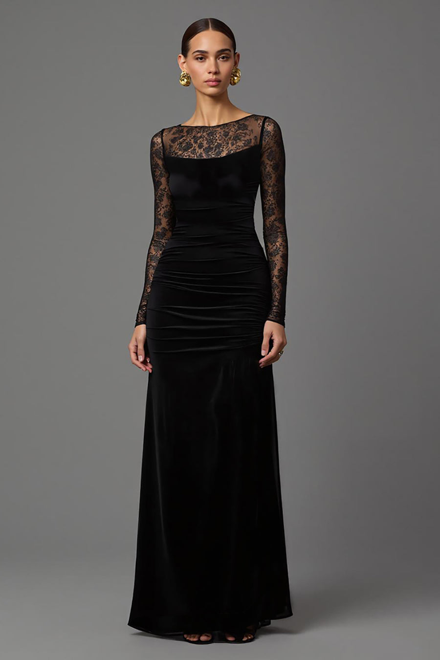chinese dress ladies Sparkling Long Sleeve V-Neck A-Line Midi Wedding Guest Dress