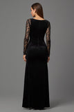Sheath Lace Illusion Long Sleeve Black Formal Dress