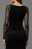 Sheath Lace Illusion Long Sleeve Black Formal Dress