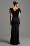 Lace Sheath Black Formal Dress with Ruffles
