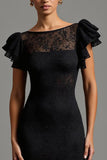 Lace Sheath Black Formal Dress with Ruffles