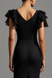 Lace Sheath Black Formal Dress with Ruffles