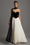 Black and White Strapless A Line Formal Dress with Sash