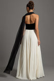 Black and White Strapless A Line Formal Dress with Sash