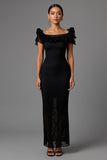 Black Lace Sheath Long Formal Dress with Ruffles