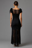 Black Lace Sheath Long Formal Dress with Ruffles