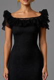Black Lace Sheath Long Formal Dress with Ruffles