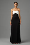Black and White Strapless Sheath Formal Dress with Bow