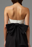 Black and White Strapless Sheath Formal Dress with Bow