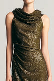 Sparkly Cowl Neck Olive Wedding Guest Dress