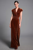 Caramel Sheath Velvet Long Formal Dress