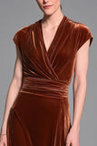 Caramel Sheath Velvet Long Formal Dress