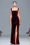 Burgundy Velvet Sheath Formal Dress with Slit