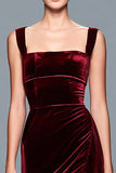 Burgundy Velvet Sheath Formal Dress with Slit