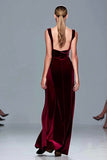 Burgundy Velvet Sheath Formal Dress with Slit