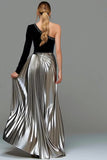 Black and Grey Asymmetrical Neck Ruched Formal Dress