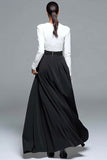 Black and White V-Neck Formal Dress with Long Sleeves