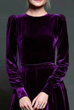 Dark Purple A Line Velvet Long Sleeve Formal Dress