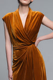 Caramel V-Neck Sheath Velvet Formal Dress